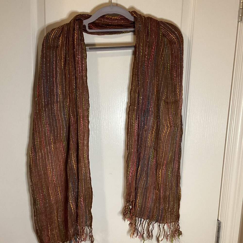 Mix Nouveau Womens Long Scarf Brown Multicolored Earthy Tones Winter Neck Warmer